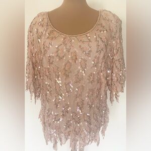 Vintage 80s GLORIA VANDERBILT Sequin Blouse *4X* Silk Beaded Embellished Top